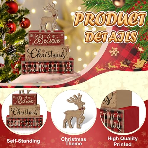 Britimes Tiered Tray Decor Set, 4 Pack, Wooden, Farmhouse Rustic Reindeer - style: Reindeer