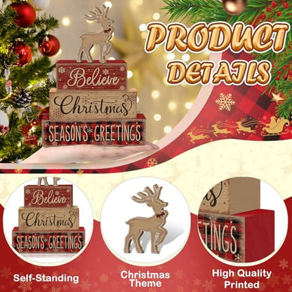 Britimes Tiered Tray Decor Set, 4 Pack, Wooden, Farmhouse Rustic Reindeer - style: Reindeer