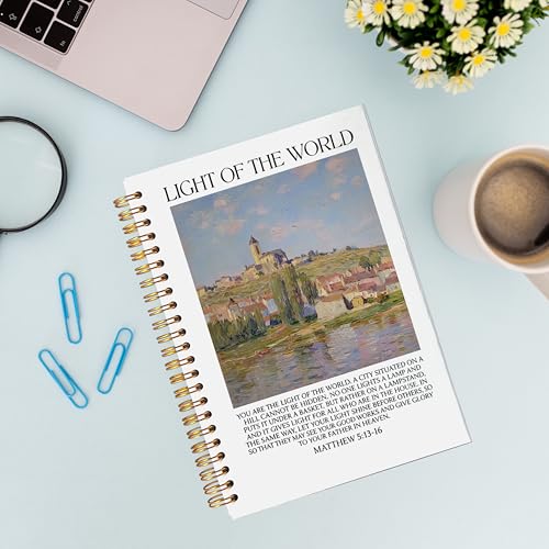 VNWEK Abstract Christian Spiral Notebook Journal 5.5x8.3 Inch, Light of the World Matthew 5:13-16 Bible Verse Journal, French Town Religious Lined Hardcover Spiral Notebook - color: 42-XZ-bible-notebook