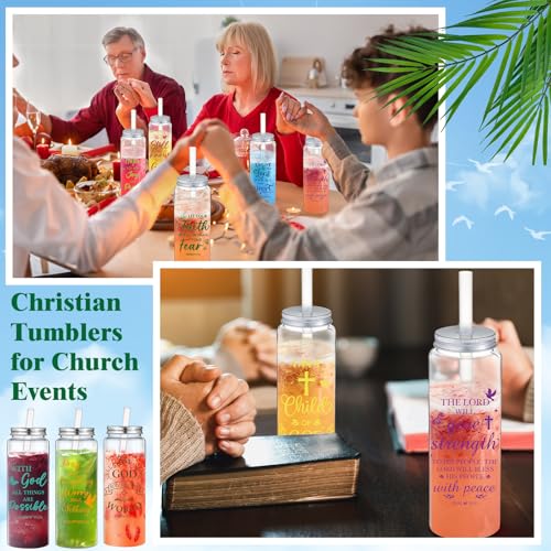 Skylety 24 Pcs Christian Gifts for Women Faith Religious Gifts Cup 17 oz Christian Tumblers Reusable Inspirational Bible Verse Drinking Cups Plastic Mug with Lids Straws for Father's Day Teacher Nurse