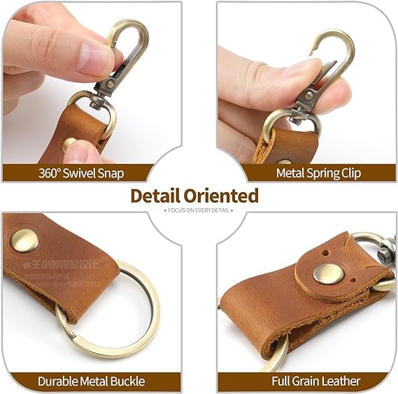 Jack&Chris Genuine Leather Keychain, Small Keychain for Man and Women, Key Holder Mens Belt Key Chain Ring, Red Brown - color: 3pack-coffee