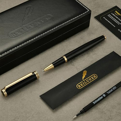 BEILUNER Black Personalized Pen,Stunning Luxury Lacquer With 24K Gold,Schneider Ink Refills,Multiple Fonts To Custom Rollerball,Gift Pen For Men & Women,Executive,Graduation,Christmas,Nice Pens - color: Black with Gold (Personalized)