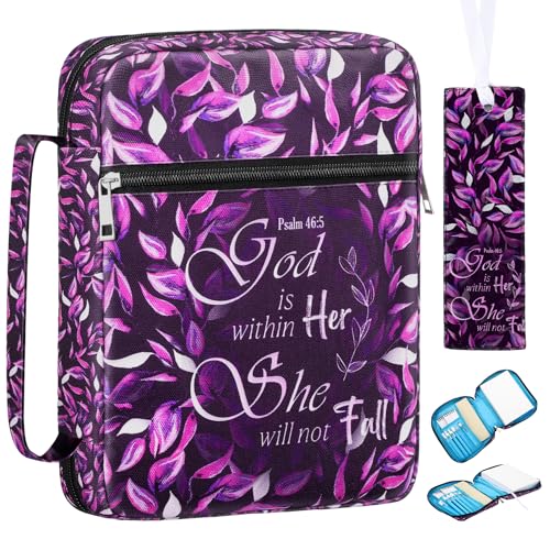 Laumoi Leaves Style Bible Cover for Women 10", Floral Case - style: Purple Leaves Style