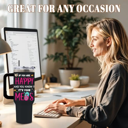 DUUV Funny Medication Tumbler 40oz, Insulated Nurse Medical Gift for Women - color: Happy Meds