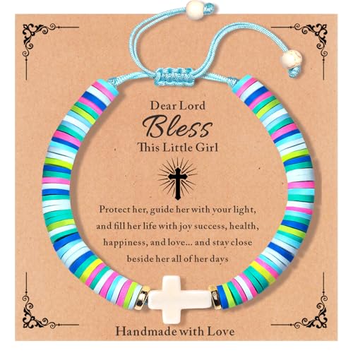 Cute Cross Bracelet Teen Girl Gifts Trendy Stuff Christian Gifts for Kids/Girls/Boys/Teens/Women Jewelry Colorful Jesus Bracelets Christmas Religious Communion Baptism Confirmation Gifts - color: 1-Bless Girl B