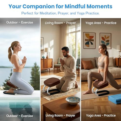 Menolana Kneeling Meditation Stool Chair Anti Slip Ergonomic Comfortable Prayer Bench Adjustable for Studio Yoga Praying Home Kneeler - color: Brown