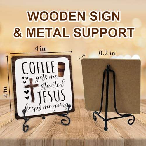 Wooden Christian Plaque Sign With Stand - Spiritual Decor for Coffee Table, Coffee Station or Corner - style: D