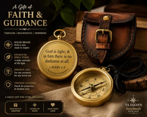 For I Know The Plans I Have For You, Jeremiah 29:11, Solid Brass Directional Engraved Compass, Baptism Gifts for Boys Girls, First Communion, Christian Gifts for Men, First Confirmation Gifts for Boys - style: # God is Light-1 John 1:5