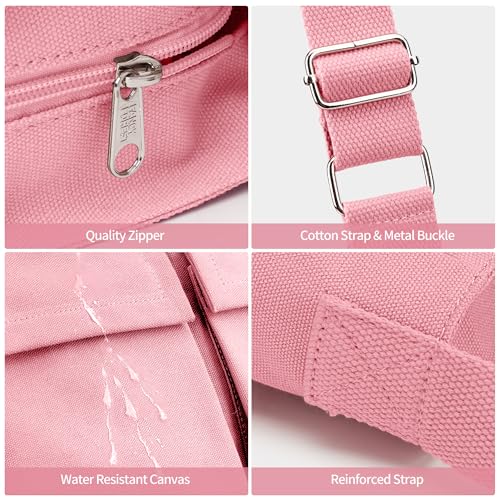 KALIDI Canvas Tote Bag Zipper Large Crossbody Shoulder Bag Messenger Bag - color: Upgraded Pink