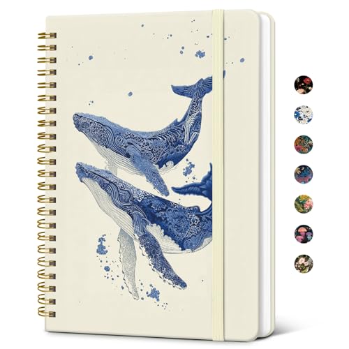 Taja Lined Spiral Journal for Women, A5 Cute Hardcover Notebook for Work - color: Z-Ocean Whales