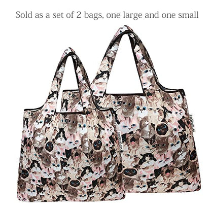 allydrew Large Foldable Tote Nylon Reusable Grocery Bags - color: Set of 2, Cuddly Kitties, size: Large & Small (Set of 2)