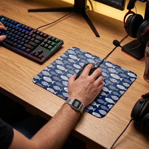 Navy Blue Fish Coastal Beach Mouse Pad, Nautical Ocean Fish Sea Life Mouse Pad for Lake Beach House Office Computer Laptop Desk Accessories, 9.5x7.9 Inch - color: Navy Blue