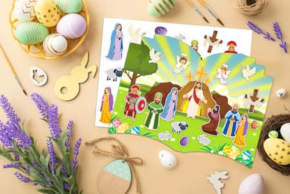 FaCraft Easter Crafts for Kids Religious Gifts Make an Easter He Lives Sticker Scenes 24pcs Jesus Resurrection Stickers for Classroom Party Games Bible Christian Sunday School Crafts - color: Multi-6