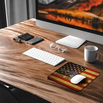 Come and Take It AR-15 Gun Mouse Pad, Rustic Wood US Pride Flag Desk Mat - color: Black Red