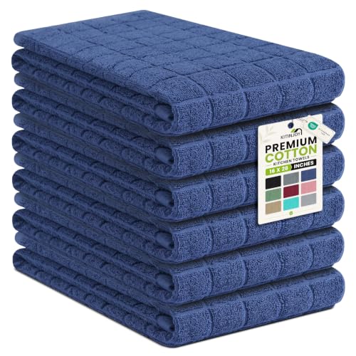 Kitinjoy Premium Cotton Check Kitchen Towels 6 Pack, 16" x 28", Navy Blue - color: Navy Blue, size: 16" x 28" - 6 Pack