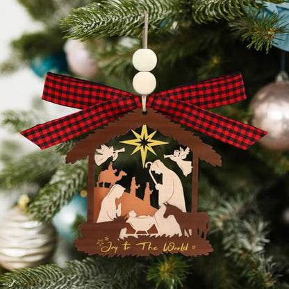 D4DREAM Nativity Scene Christmas Ornament Wooden Joy to The World Ornament - color: A01