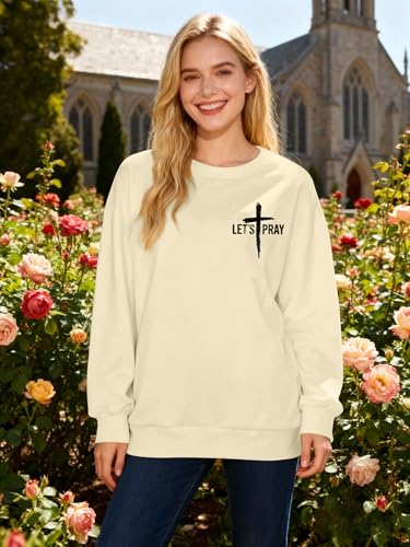 Christian Sweatshirts for Women Jesus Cross Casual Pullover - color: Apricot, size: Small