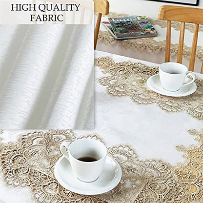 Lace Tablecloth Rectangle Fabric Washable Beige 16x70inch - color: H17191-beige-1, size: 16*70