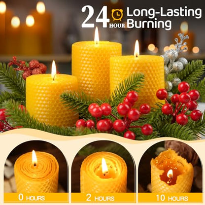 Beeswax Pillar Candles,Non-Toxic Honeycomb Bees Wax Candle for Home,Yellow - color: 2.8x3in, size: 6pcs