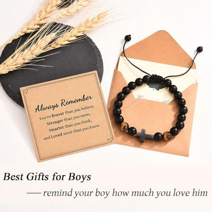 Leyung Cross Bracelet Gifts for Boys, Easter Basket Stuffers Baptism Gifts - color: Boy Gifts-Always remember...
