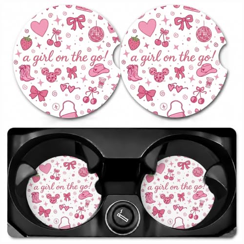 Car Coasters for Cup Holders, Pink Bow Car Coasters Set of 2, B10 - color: Pink Bow