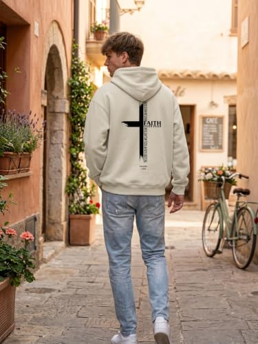 Eatbook Christian Hoodies for Men Faith Over Fear Cross Graphic Hoodie - color: Apricot, size: X-Large