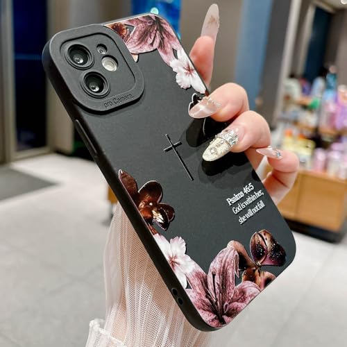Bible Verse Phone Case for iPhone 11 Case, Cute Simple Cross with Flower Design, Soft TPU Shockproof Protective Cover for Girls Women-Black - color: Black-2, size: iPhone 11