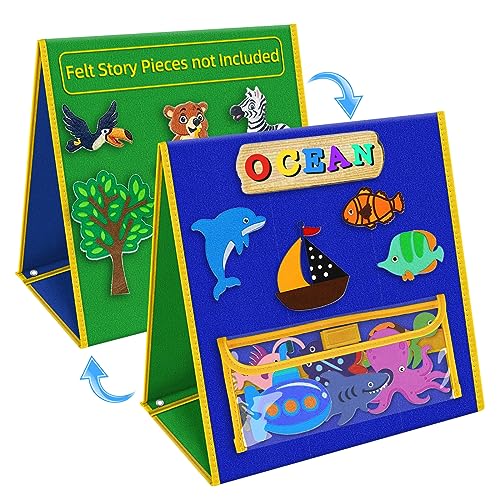 Felt Board for Toddlers, Double-Sided Flannel Board, Reversible Blue/Green - color: Multicolor