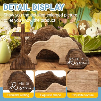 Easter Tiered Tray Decor Jesus Empty Tomb Kit Wooden Religious Signs - color: 4p