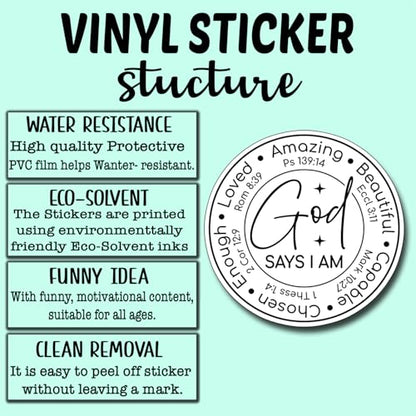 (3Pcs) God Say I Am Sticker Christian Inspirational Decals Decorate Books Laptop Phone Water Bottles Kindles Tumbler Waterproof Vinyl Stickers 3" Inch - color: God Say I Am
