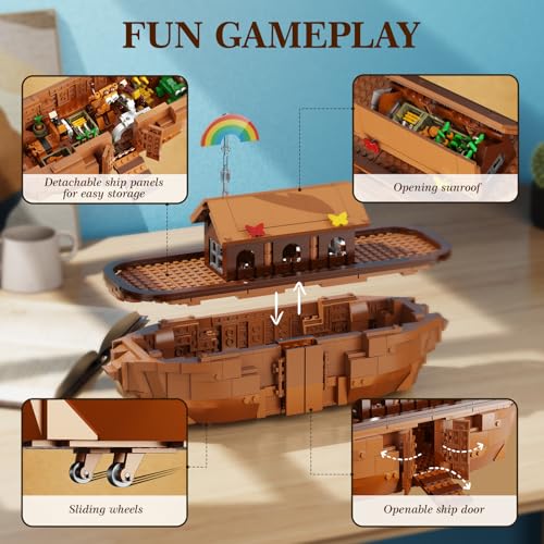 Noah's Ark Building Blocks Set - 845 PCS Deluxe Bible Story Model Kit for Adults, Boys & Girls, Interactive Religious Construction Toy, Ideal Christian Gift for Birthday, Baptism & Easter