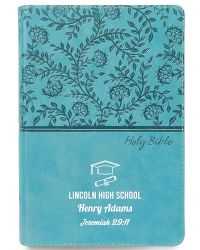 Personalized KJV Bible, Custom Name, School Name, Class of 2026 Design, King James Version, Red Letter, Deluxe Gift Edition, High School or Collage Graduate, Graduation Gift, Turquoise - color: Kjv Turquoise Deluxe, size: King James Version