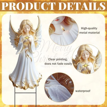 Moxweyeni 2 Pcs Christmas Yard Sign Outdoor Metal Angel Stakes Decoration - style: Star and Candle Angels