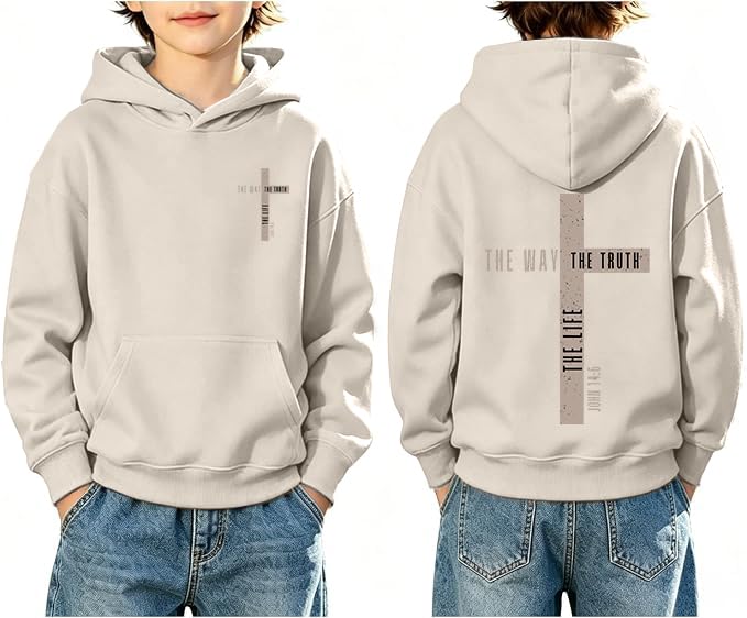 Boys Christian Jesus Hoodie Kids Faith Bible Verse Sweatshirt - color: Apricot, size: 5-6 Years