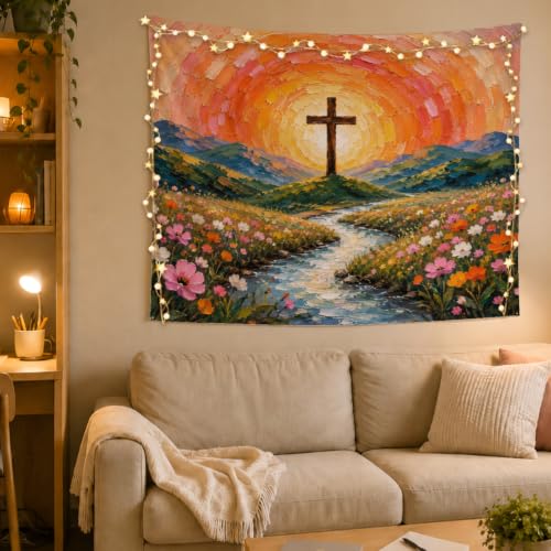 MOLYUB Christian Tapestry for Church Prayer Room Bedroom 50x60 - color: Oil Painting Cross