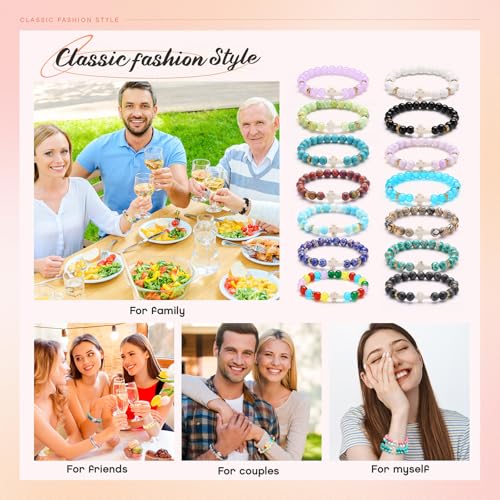 Huquary 24 Pcs Cross Beaded Bracelets, 8mm Christian Stone - color: Stylish