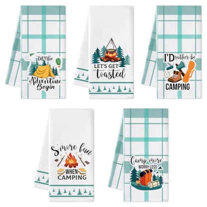 R HORSE 5 Pack Funny Camping Kitchen Dish Towels - color: Camping