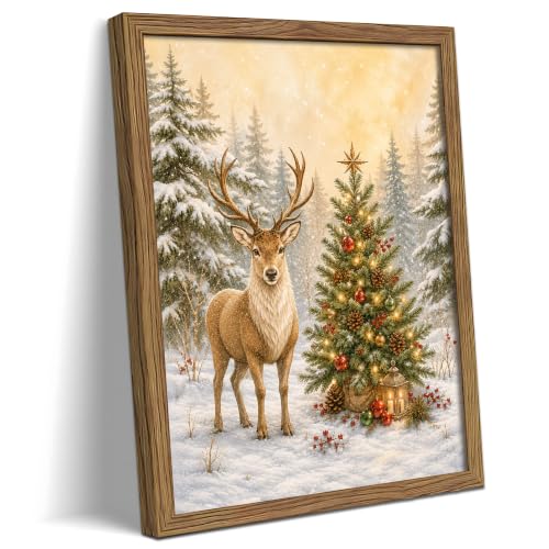 Framed Vintage Santa Hat Wall Art, Red Christmas Cap with Pine Branches Berries and Jingle Bells Canvas Print, Rustic Holiday Picture for Living Room Bedroom Farmhouse Decor 8x10 Inch - color: A-Christmas Tree, size: 10"L x 8"W