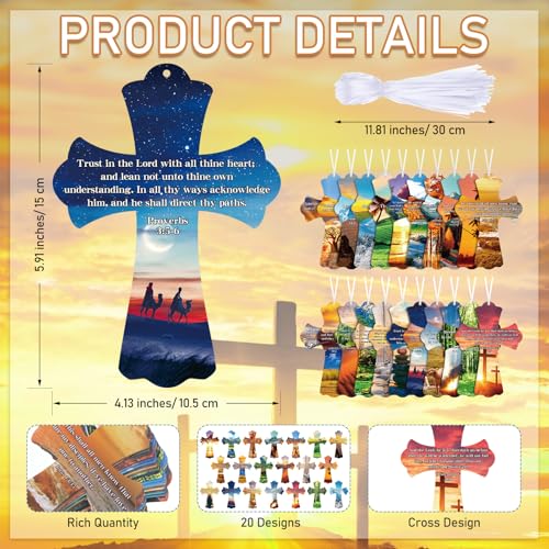 PerKoop 60 Pcs Bible Verse Christian Bookmarks Religious Cross Shaped Bookmarks Bulk Church Book Marks with Scriptures for VBS Church Gifts Bible Sunday School Study Supplies Prizes, 5.9 x 4 Inch