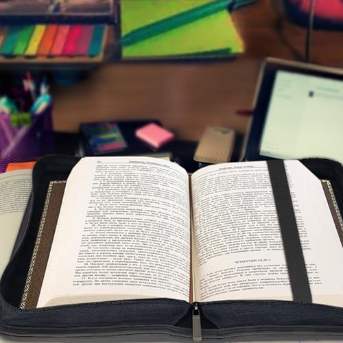 Bible Covers for Women & Men, Leather Bible Case with Rose Bookmark, Bible Supplies Carrying Bag Tote with Strap, Personalized Gift for Study, Journaling, Church-Black