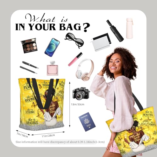 Funny Christian Tote Bags For Women With Zipper Christian Gifts For Work Gym Travel Beach Women With Large Capacity - color: African American