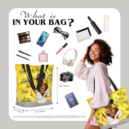 Funny Christian Tote Bags For Women With Zipper Christian Gifts For Work Gym Travel Beach Women With Large Capacity - color: African American