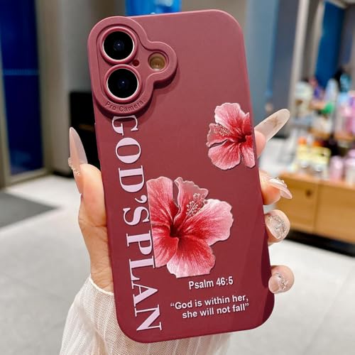 God's Plan Phone Case for iPhone 17 Case, Bible Verse with Flower Pattern Design, Soft TPU Shockproof Protective Cover for Girls Women-Red - color: Red, size: iPhone 17