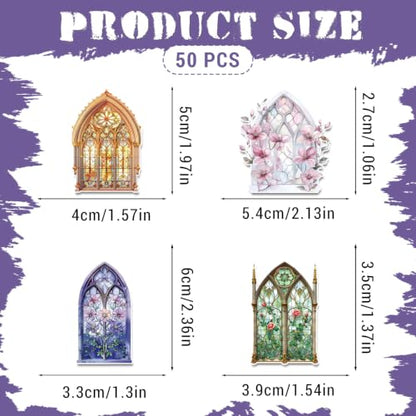 Stained Glass Window Stickers - 50 Pcs Christian Church Decals Bulk - color: Stained Glass