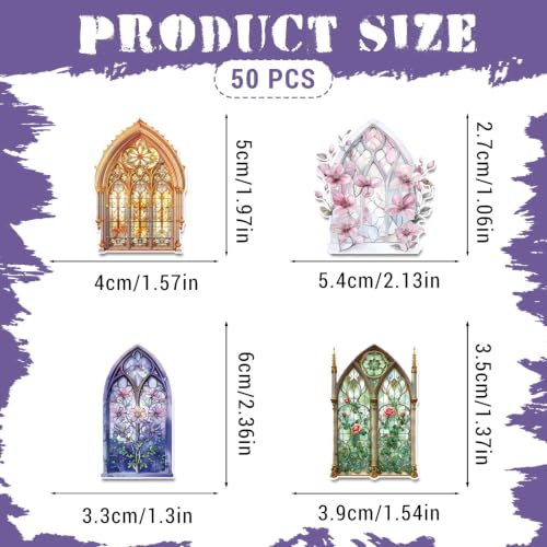 Stained Glass Window Stickers - 50 Pcs Christian Church Decals Bulk - color: Stained Glass