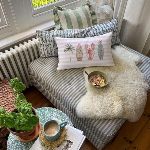 Surfer Girl Room Decor, Pink Beach Coastal 12x20 Pillow Cover - color: 01-coastal Pillow Cover-pink(white02)