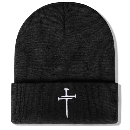 Christian Jesus Cross Beanie - Faith Winter Beanie Hats for Men Women - Religious Gifts for Christmas & New Years - color: Three Nails Cross