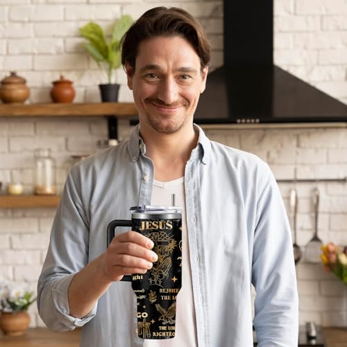 Christian Man Of God Tumbler for Men Jesus Religious Stainless Steel Insulated Coffee Cup God Mug 40oz with Handle and Straw Keeps Drinks Cold & Hot - color: Christian/Goose