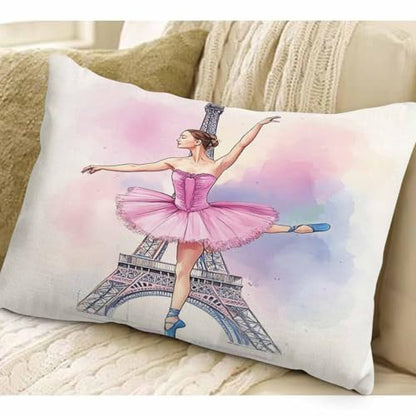 EKOBLA Eiffel Tower Accent Throw Pillow Covers Paris Beautiful Ballerina Girl Dancer Posing Oblong Rectangle Throw Pillow Cases for Sofa Bed Couch Cotton Linen 12x20 Inches - color: Multi-bs19