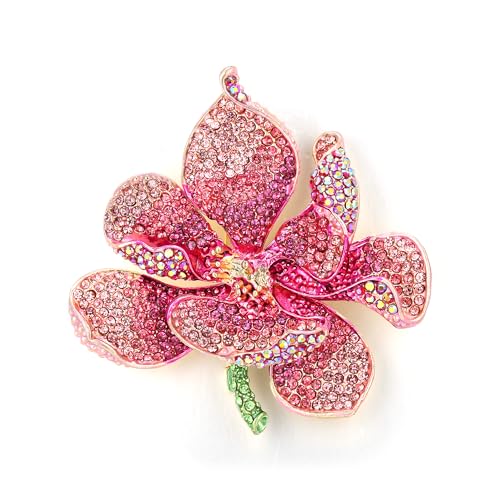 EVER FAITH Women's Austrian Crystal Orchid Flower Petal Brooch - color: Pink Gold-Tone